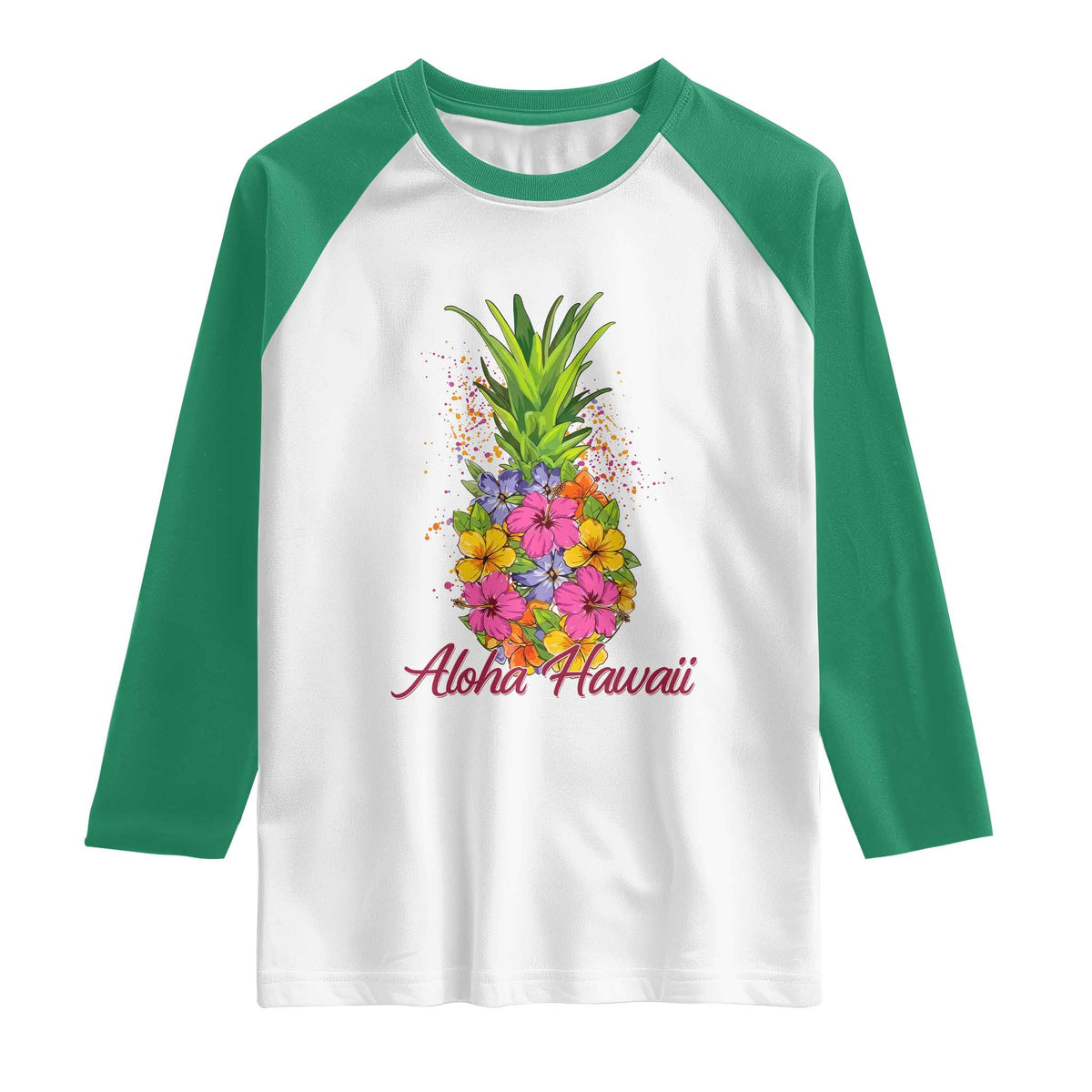 Tropical Floral Pineapple Aloha Hawaii Raglan Shirt Hawaiian Island Vacation Graphic TS12 White Kelly Green Print Your Wear