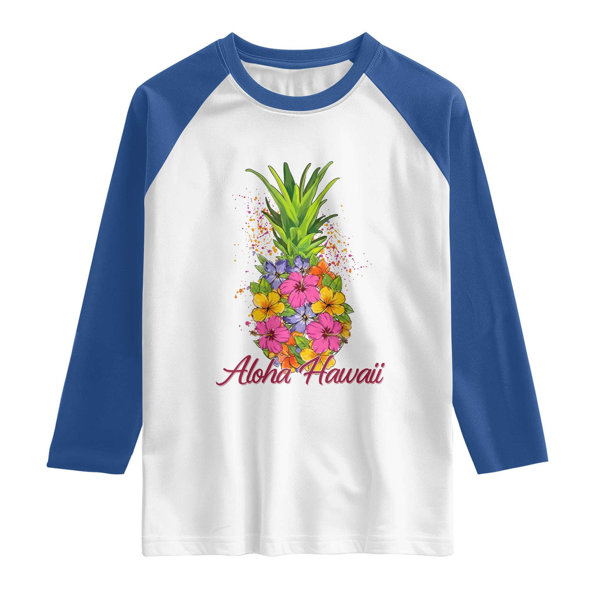 Tropical Floral Pineapple Aloha Hawaii Raglan Shirt Hawaiian Island Vacation Graphic TS12 White Royal Print Your Wear