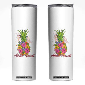 Tropical Floral Pineapple Aloha Hawaii Skinny Tumbler Hawaiian Island Vacation Graphic