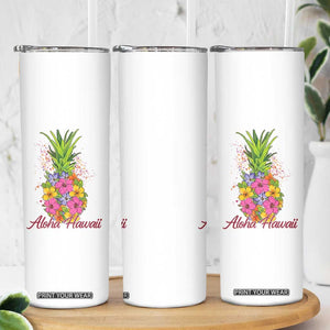 Tropical Floral Pineapple Aloha Hawaii Skinny Tumbler Hawaiian Island Vacation Graphic