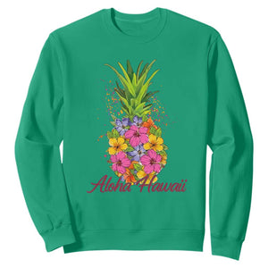 Tropical Floral Pineapple Aloha Hawaii Sweatshirt Hawaiian Island Vacation Graphic TS12 Irish Green Print Your Wear