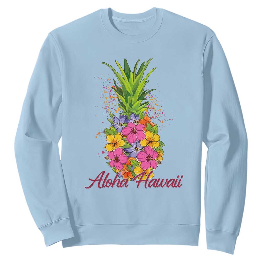 Tropical Floral Pineapple Aloha Hawaii Sweatshirt Hawaiian Island Vacation Graphic TS12 Light Blue Print Your Wear