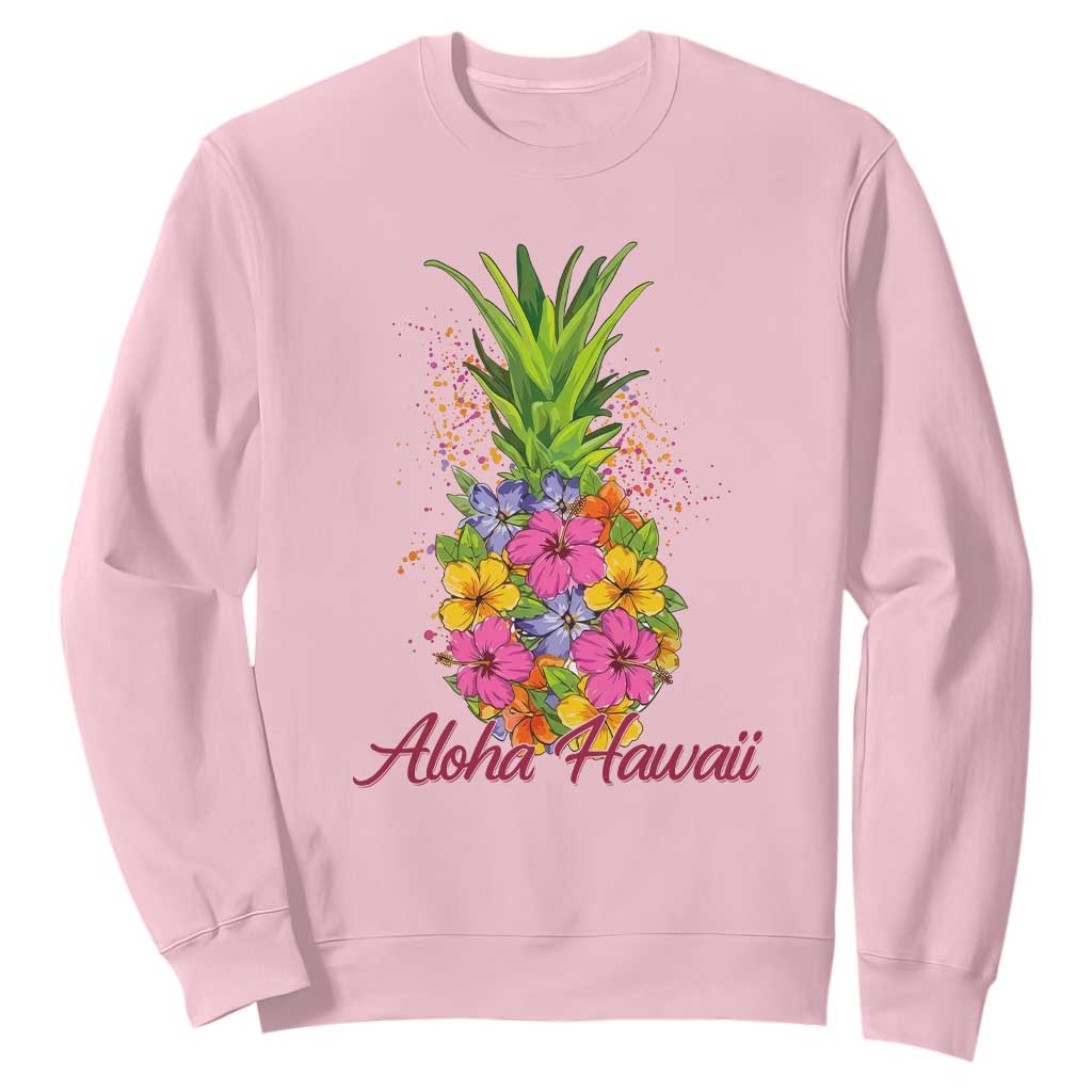 Tropical Floral Pineapple Aloha Hawaii Sweatshirt Hawaiian Island Vacation Graphic TS12 Light Pink Print Your Wear