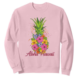 Tropical Floral Pineapple Aloha Hawaii Sweatshirt Hawaiian Island Vacation Graphic TS12 Light Pink Print Your Wear