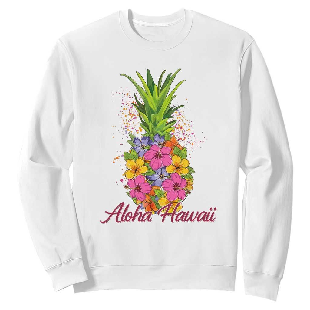 Tropical Floral Pineapple Aloha Hawaii Sweatshirt Hawaiian Island Vacation Graphic TS12 White Print Your Wear