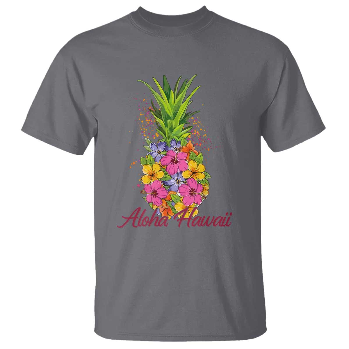 Tropical Floral Pineapple Aloha Hawaii T Shirt Hawaiian Island Vacation Graphic TS12 Charcoal Print Your Wear