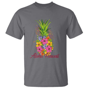 Tropical Floral Pineapple Aloha Hawaii T Shirt Hawaiian Island Vacation Graphic TS12 Charcoal Print Your Wear