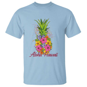 Tropical Floral Pineapple Aloha Hawaii T Shirt Hawaiian Island Vacation Graphic TS12 Light Blue Print Your Wear