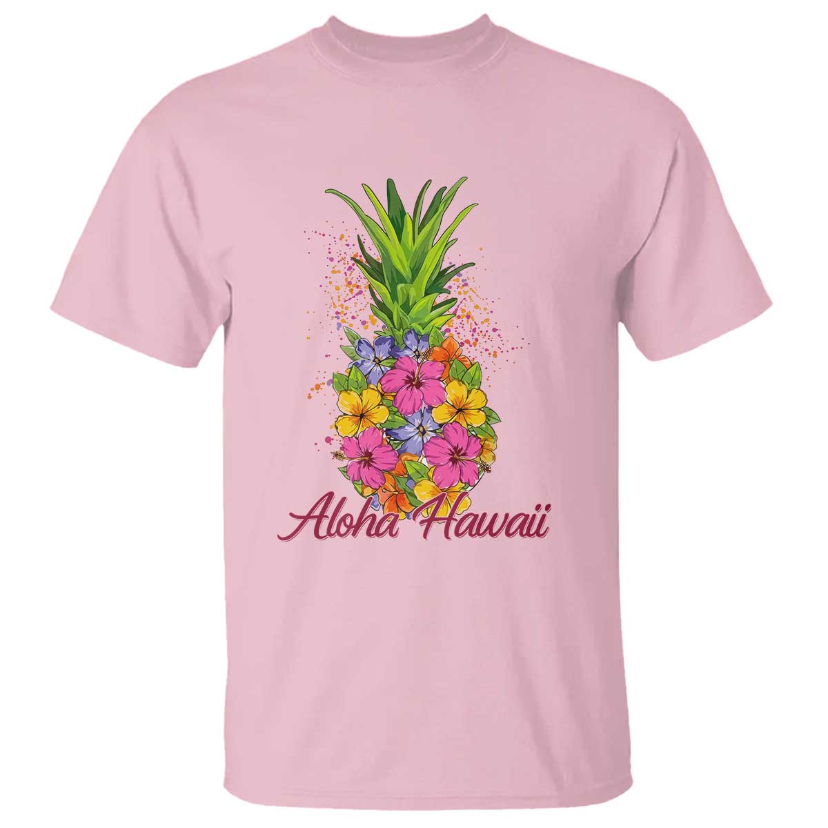 Tropical Floral Pineapple Aloha Hawaii T Shirt Hawaiian Island Vacation Graphic TS12 Light Pink Print Your Wear