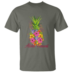 Tropical Floral Pineapple Aloha Hawaii T Shirt Hawaiian Island Vacation Graphic TS12 Military Green Print Your Wear