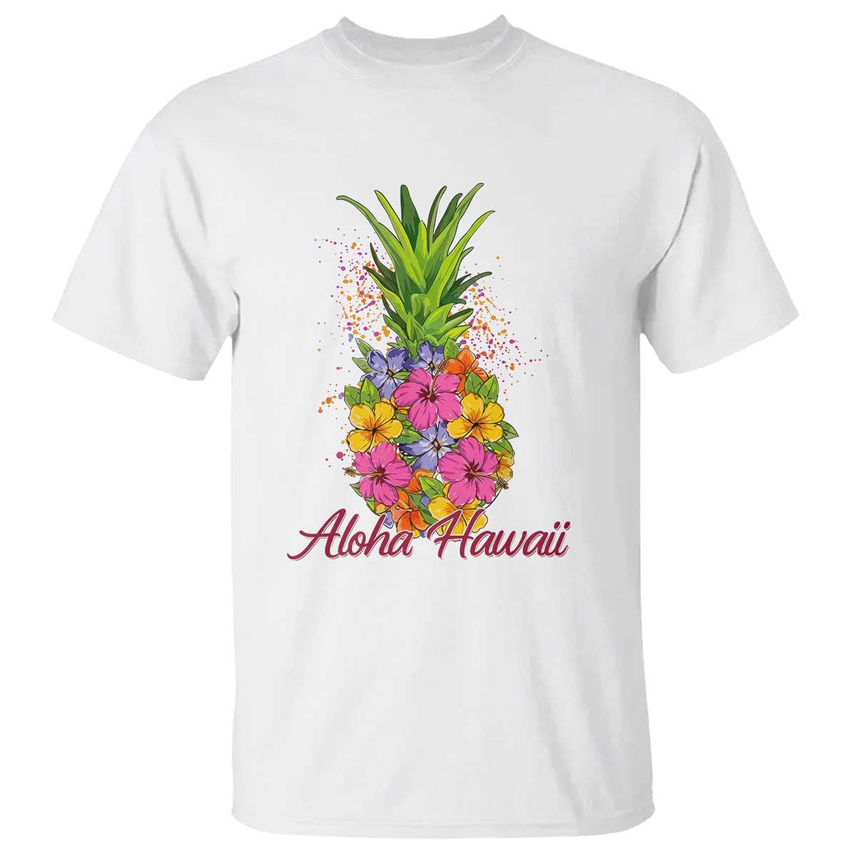 Tropical Floral Pineapple Aloha Hawaii T Shirt Hawaiian Island Vacation Graphic TS12 White Print Your Wear