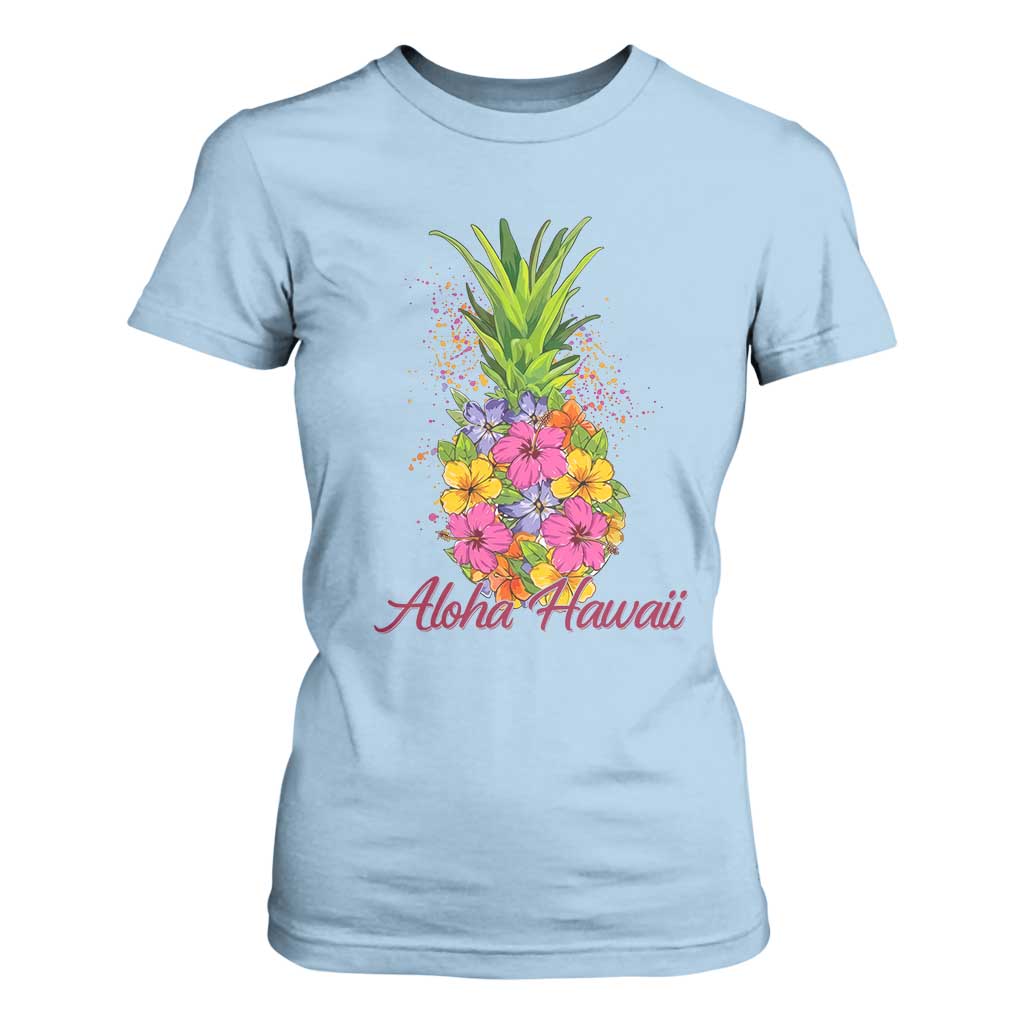 Tropical Floral Pineapple Aloha Hawaii T Shirt For Women Hawaiian Island Vacation Graphic TS12 Light Blue Print Your Wear