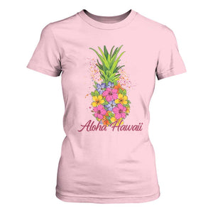 Tropical Floral Pineapple Aloha Hawaii T Shirt For Women Hawaiian Island Vacation Graphic TS12 Light Pink Print Your Wear