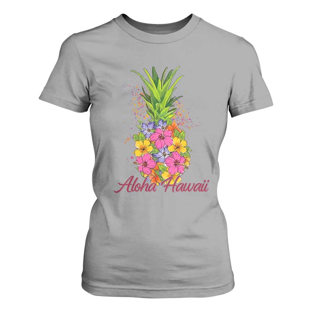 Tropical Floral Pineapple Aloha Hawaii T Shirt For Women Hawaiian Island Vacation Graphic TS12 Sport Gray Print Your Wear