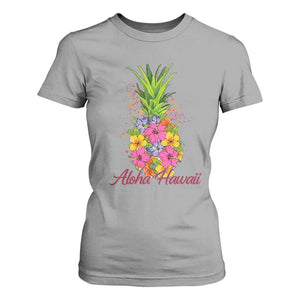 Tropical Floral Pineapple Aloha Hawaii T Shirt For Women Hawaiian Island Vacation Graphic TS12 Sport Gray Print Your Wear