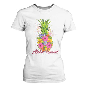 Tropical Floral Pineapple Aloha Hawaii T Shirt For Women Hawaiian Island Vacation Graphic TS12 White Print Your Wear