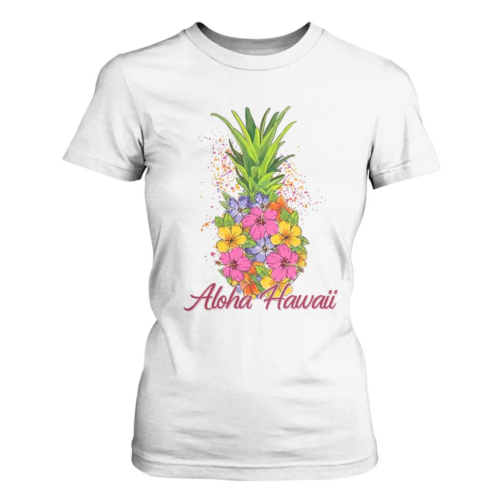 Tropical Floral Pineapple Aloha Hawaii T Shirt For Women Hawaiian Island Vacation Graphic TS12 White Print Your Wear