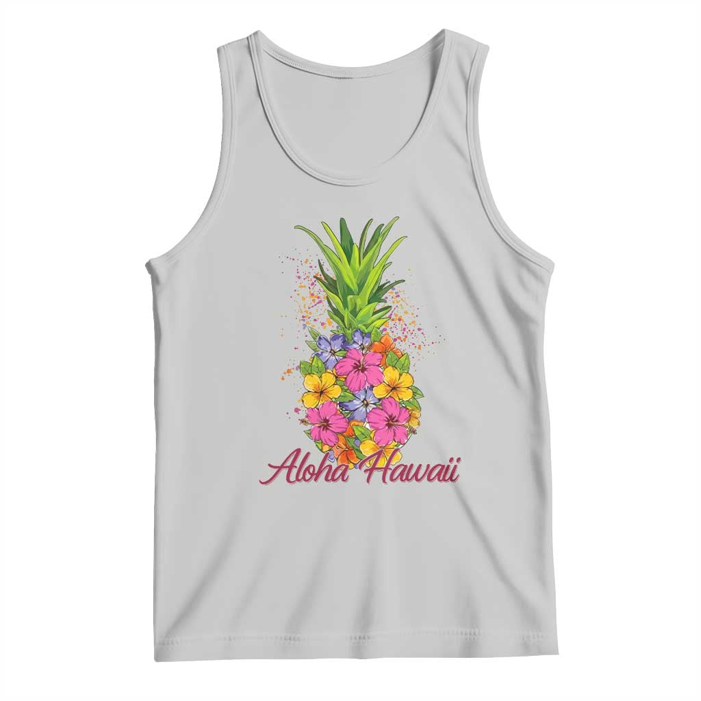Tropical Floral Pineapple Aloha Hawaii Tank Top Hawaiian Island Vacation Graphic TS12 Ash Print Your Wear