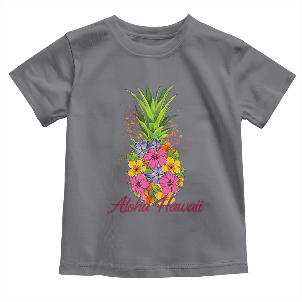 Tropical Floral Pineapple Aloha Hawaii Toddler T Shirt Hawaiian Island Vacation Graphic TS12 Charcoal Print Your Wear