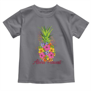 Tropical Floral Pineapple Aloha Hawaii Toddler T Shirt Hawaiian Island Vacation Graphic TS12 Charcoal Print Your Wear
