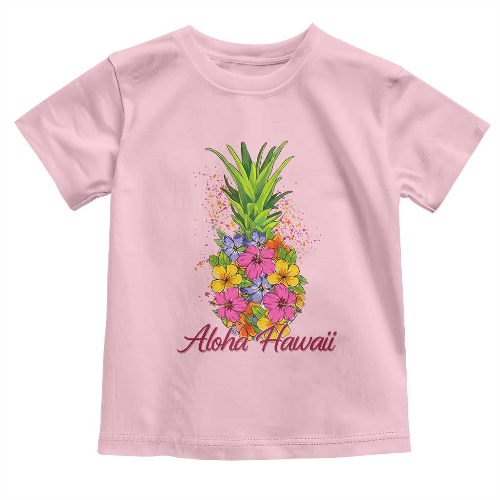 Tropical Floral Pineapple Aloha Hawaii Toddler T Shirt Hawaiian Island Vacation Graphic TS12 Light Pink Print Your Wear
