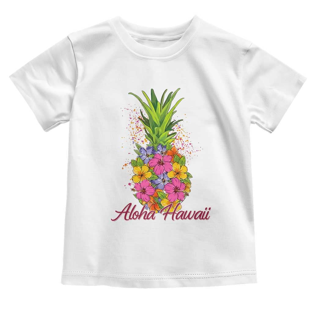 Tropical Floral Pineapple Aloha Hawaii Toddler T Shirt Hawaiian Island Vacation Graphic TS12 White Print Your Wear