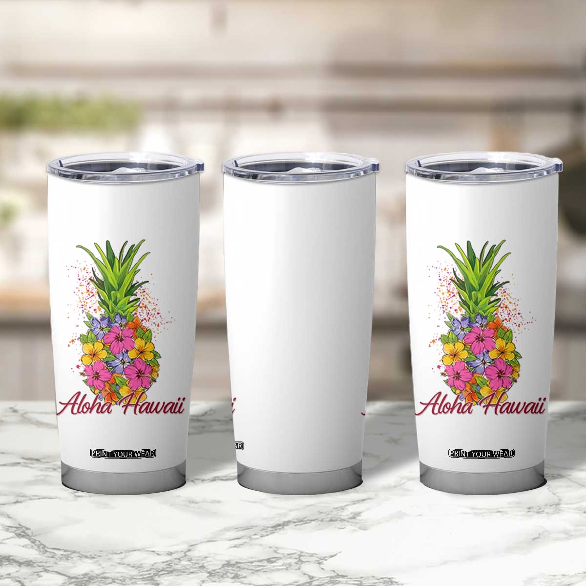 Tropical Floral Pineapple Aloha Hawaii Tumbler Cup Hawaiian Island Vacation Graphic