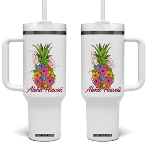 Tropical Floral Pineapple Aloha Hawaii Tumbler With Handle Hawaiian Island Vacation Graphic TS12 One Size: 40 oz White Print Your Wear