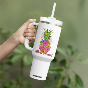 Tropical Floral Pineapple Aloha Hawaii Tumbler With Handle Hawaiian Island Vacation Graphic TS12 Print Your Wear