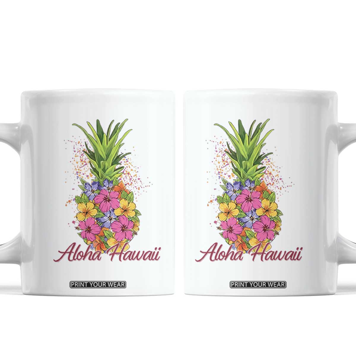 Tropical Floral Pineapple Aloha Hawaii Coffee Mug Hawaiian Island Vacation Graphic