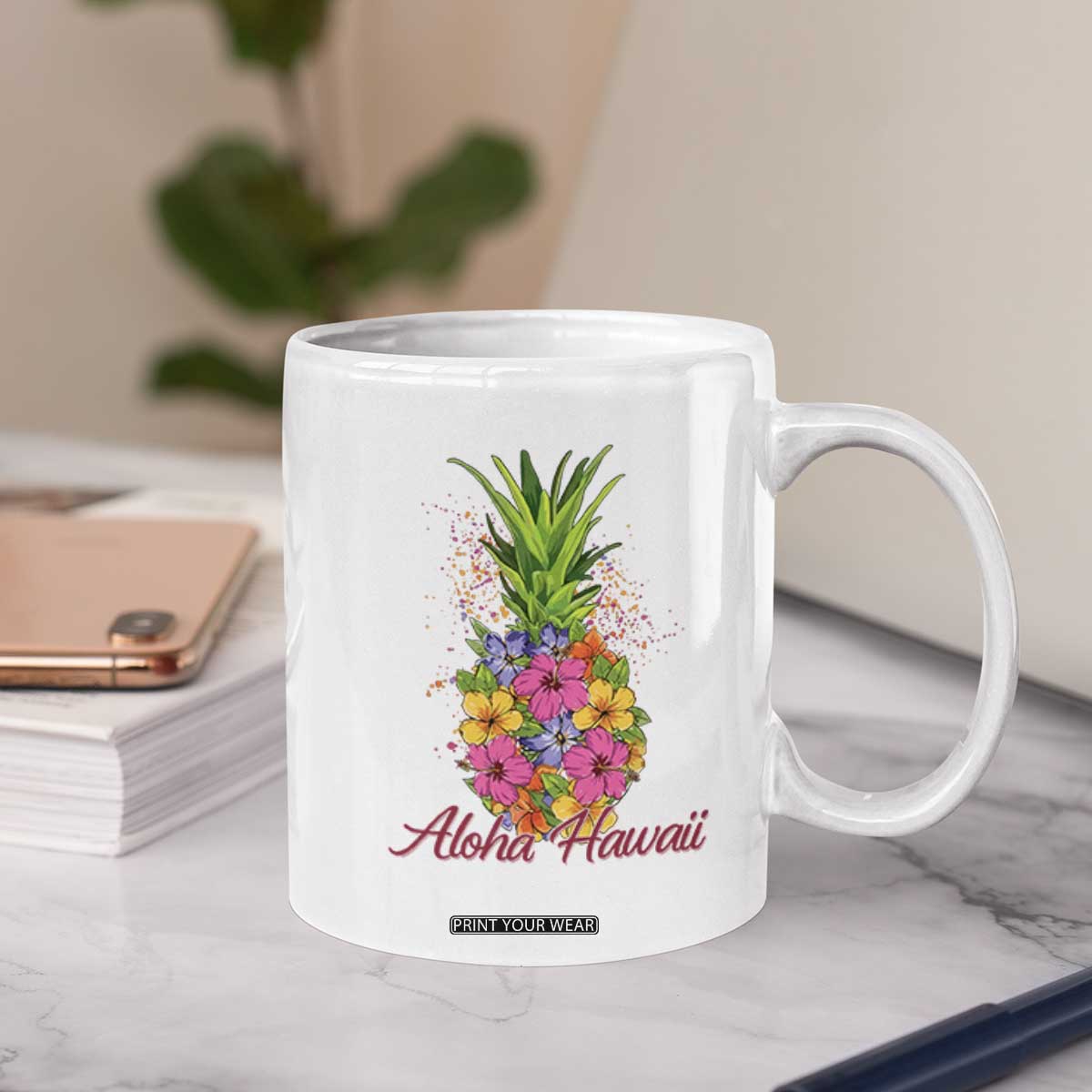 Tropical Floral Pineapple Aloha Hawaii Coffee Mug Hawaiian Island Vacation Graphic TS12 Print Your Wear