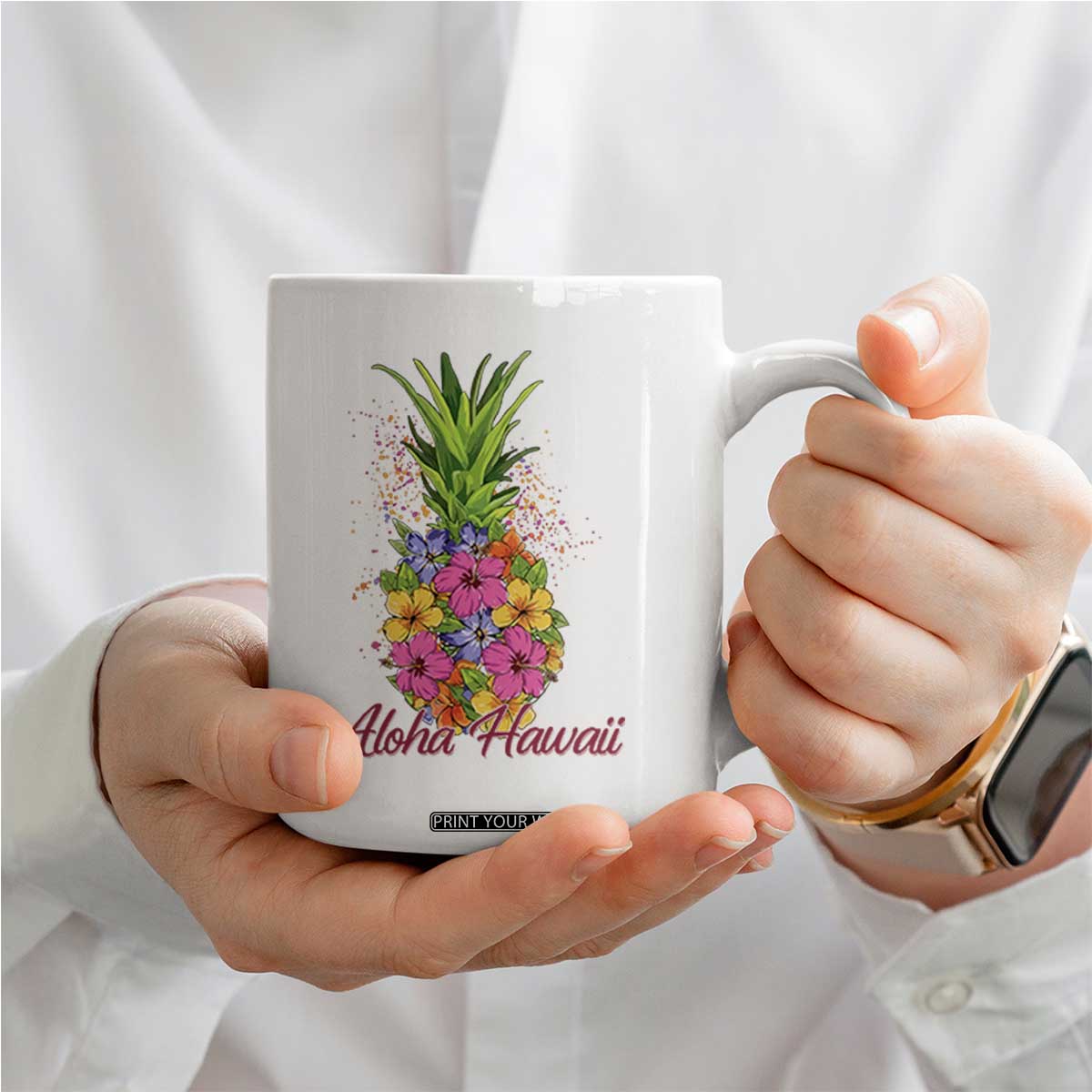 Tropical Floral Pineapple Aloha Hawaii Coffee Mug Hawaiian Island Vacation Graphic TS12 Print Your Wear