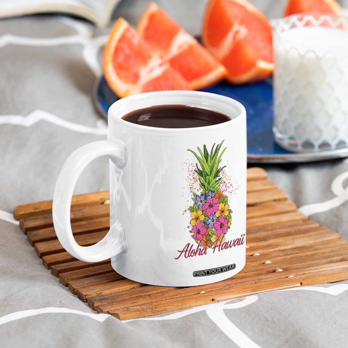 Tropical Floral Pineapple Aloha Hawaii Coffee Mug Hawaiian Island Vacation Graphic TS12 Print Your Wear