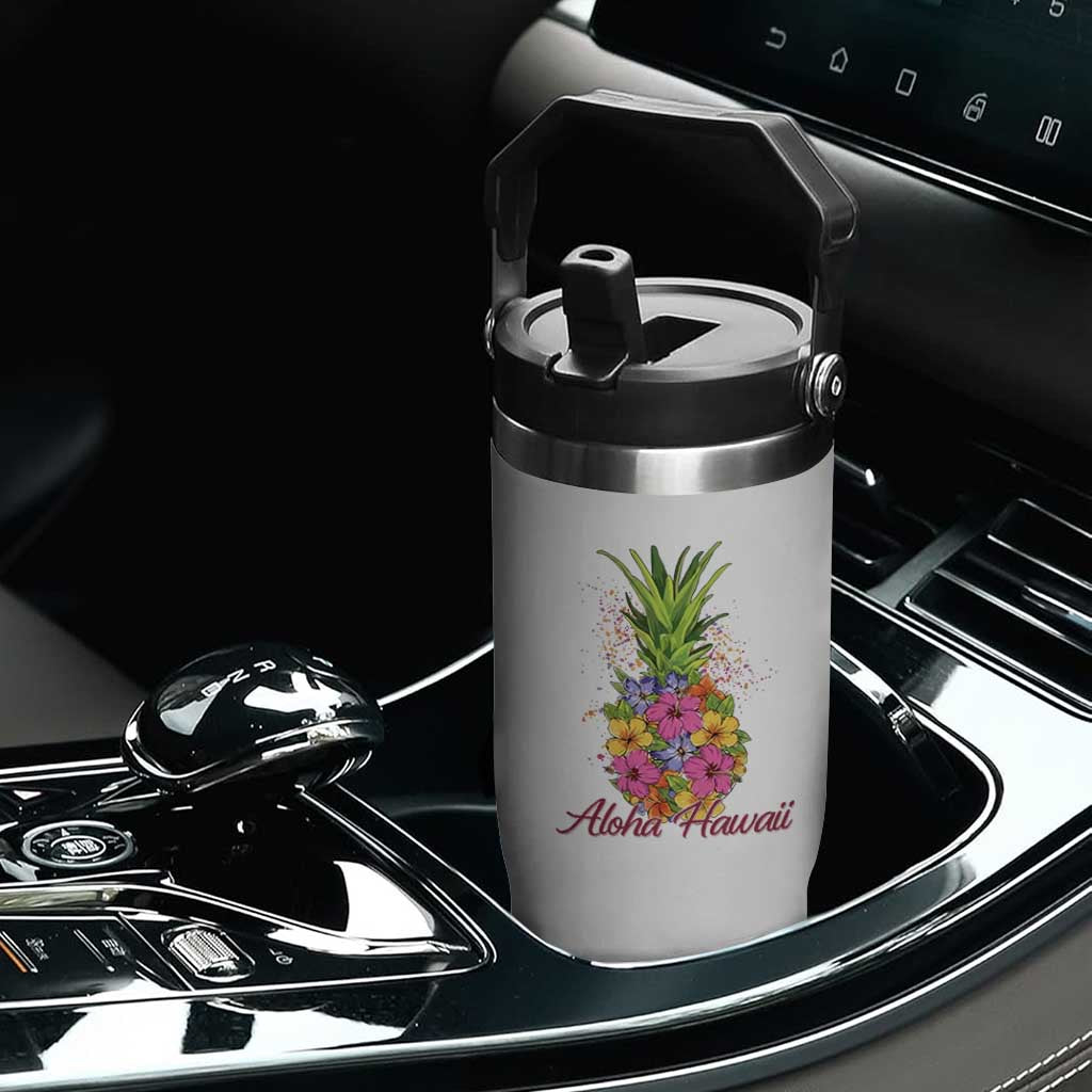 Tropical Floral Pineapple Aloha Hawaii Flip Straw Tumbler Hawaiian Island Vacation Graphic TS12 Print Your Wear