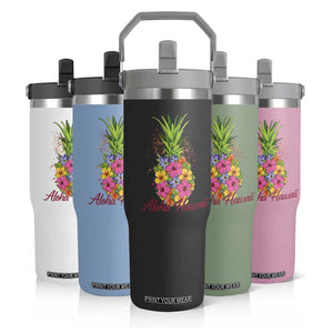 Tropical Floral Pineapple Aloha Hawaii Flip Straw Tumbler Hawaiian Island Vacation Graphic TS12 Print Your Wear