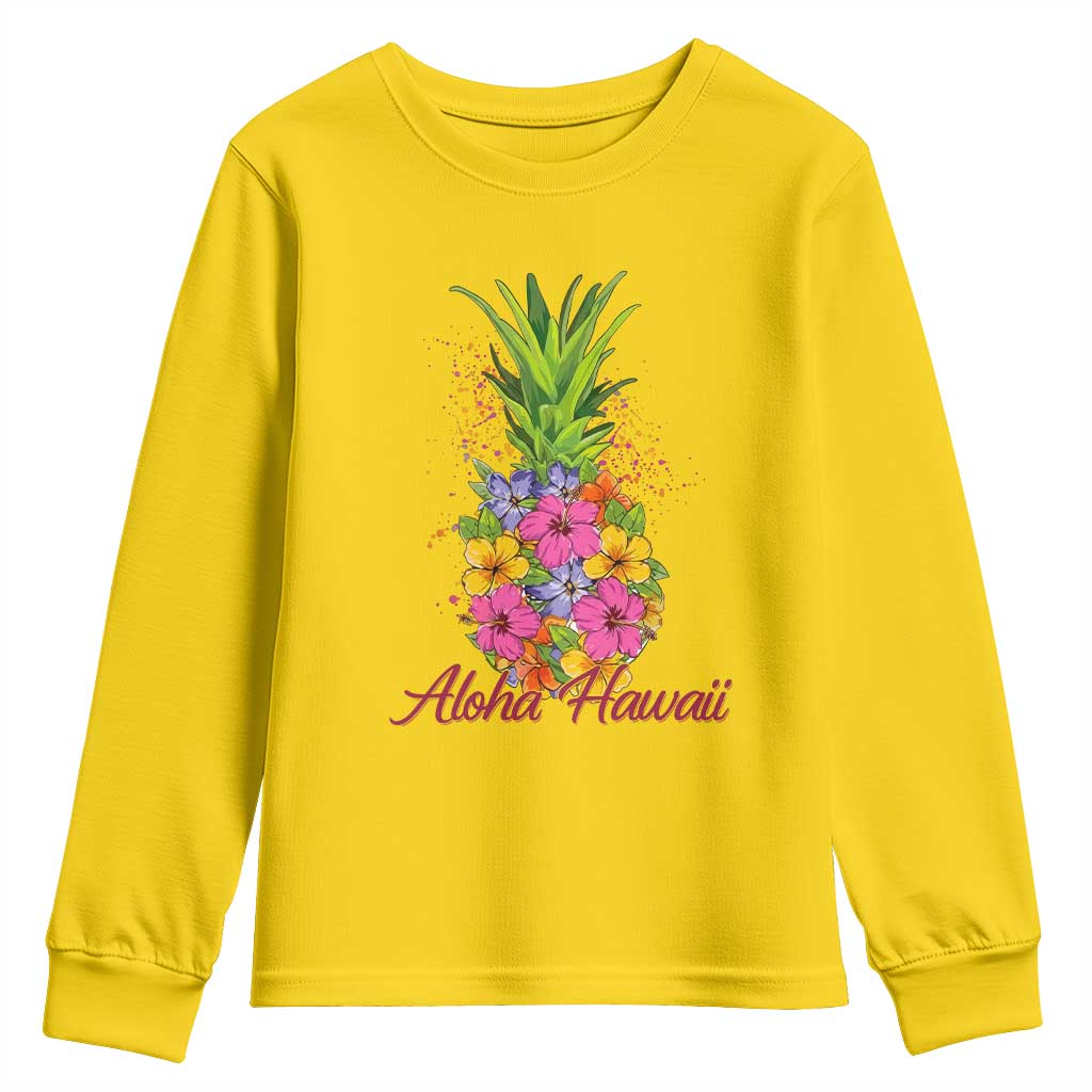 Tropical Floral Pineapple Aloha Hawaii Youth Sweatshirt Hawaiian Island Vacation Graphic TS12 Daisy Print Your Wear
