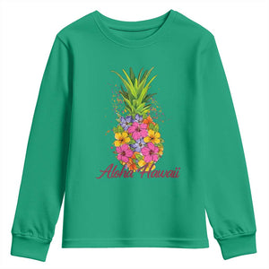 Tropical Floral Pineapple Aloha Hawaii Youth Sweatshirt Hawaiian Island Vacation Graphic TS12 Irish Green Print Your Wear