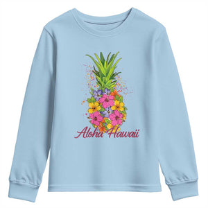 Tropical Floral Pineapple Aloha Hawaii Youth Sweatshirt Hawaiian Island Vacation Graphic TS12 Light Blue Print Your Wear