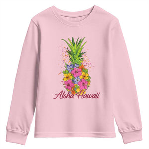 Tropical Floral Pineapple Aloha Hawaii Youth Sweatshirt Hawaiian Island Vacation Graphic TS12 Light Pink Print Your Wear