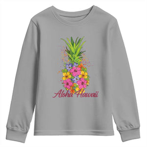 Tropical Floral Pineapple Aloha Hawaii Youth Sweatshirt Hawaiian Island Vacation Graphic TS12 Sport Gray Print Your Wear