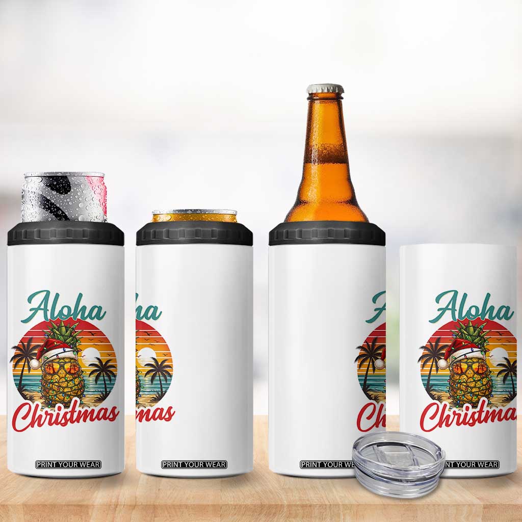 Aloha Tropical Pineapple Christmas 4 in 1 Can Cooler Tumbler Vintage Beach Xmas Gift TS12 Print Your Wear