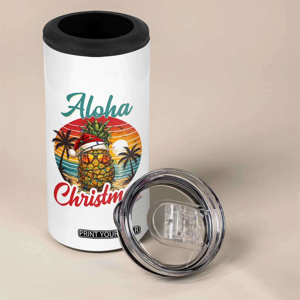 Aloha Tropical Pineapple Christmas 4 in 1 Can Cooler Tumbler Vintage Beach Xmas Gift TS12 Print Your Wear