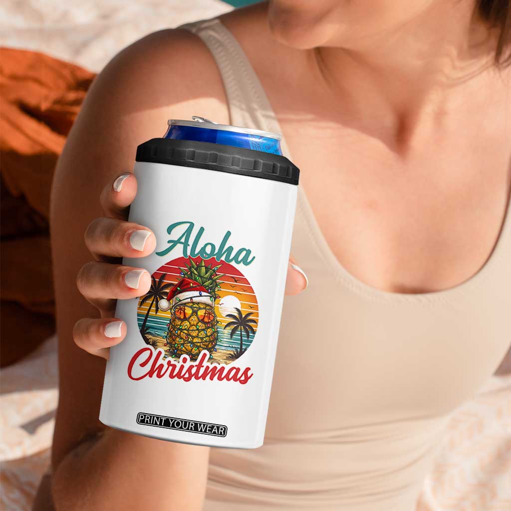 Aloha Tropical Pineapple Christmas 4 in 1 Can Cooler Tumbler Vintage Beach Xmas Gift TS12 Print Your Wear