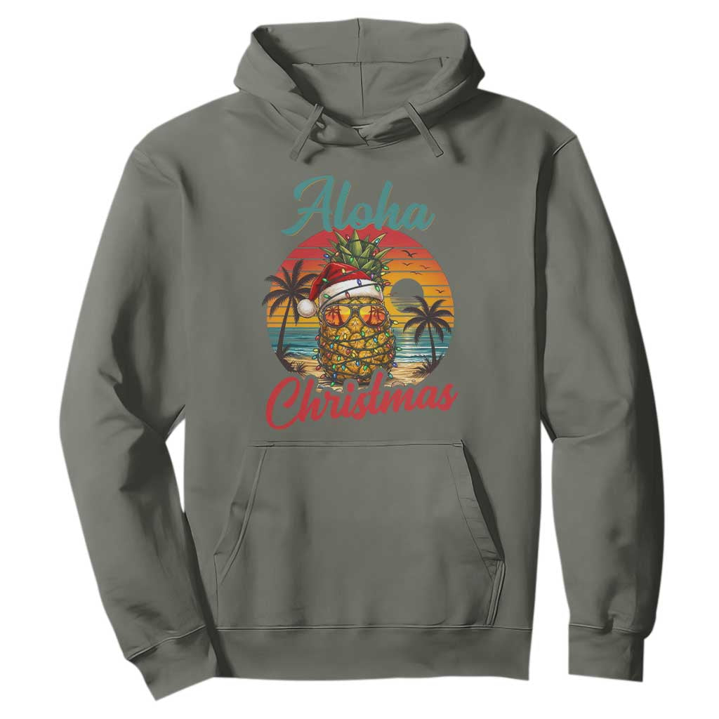 Aloha Tropical Pineapple Christmas Hoodie Vintage Beach Xmas Gift TS12 Military Green Print Your Wear