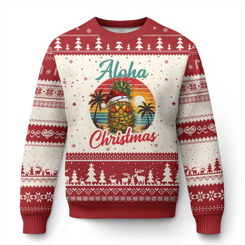 Aloha Tropical Pineapple Christmas Ugly Christmas Sweater Vintage Beach Xmas Gift TS12 Beige Red Print Your Wear
