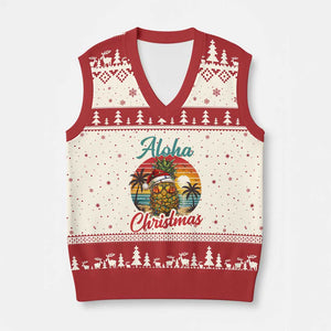 Aloha Tropical Pineapple Christmas V-Neck Knit Sweater Vest Vintage Beach Xmas Gift TS12 Beige Red Print Your Wear