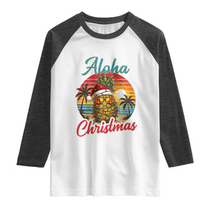 Aloha Tropical Pineapple Christmas Raglan Shirt Vintage Beach Xmas Gift TS12 White Heather Charcoal Print Your Wear