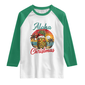 Aloha Tropical Pineapple Christmas Raglan Shirt Vintage Beach Xmas Gift TS12 White Kelly Green Print Your Wear