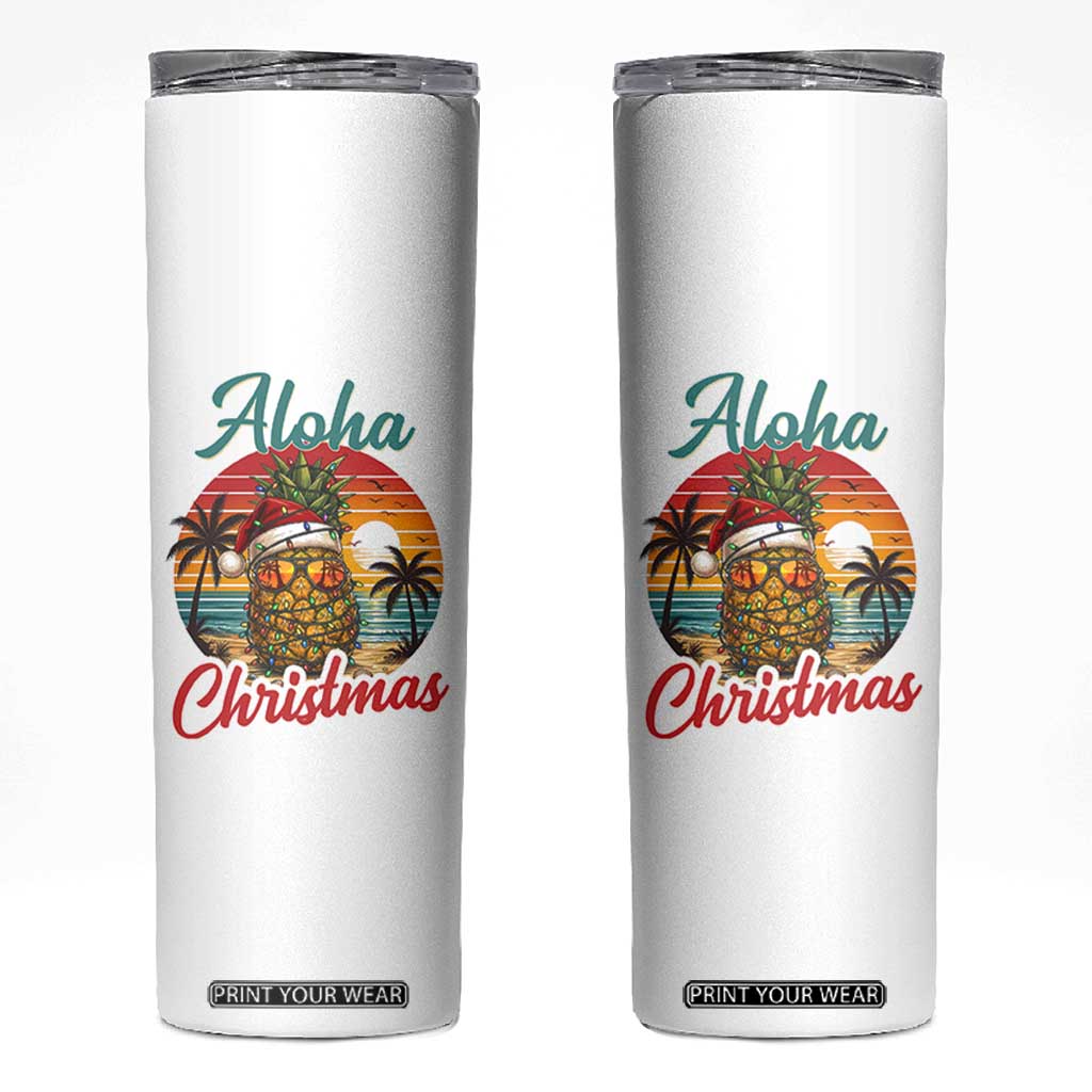 Aloha Tropical Pineapple Christmas Skinny Tumbler Vintage Beach Xmas Gift TS12 White Print Your Wear