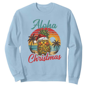 Aloha Tropical Pineapple Christmas Sweatshirt Vintage Beach Xmas Gift TS12 Light Blue Print Your Wear